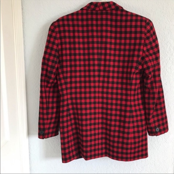🌲 Vintage Wool Red & Black Check / Plaid Blazer - Picture 6 of 13